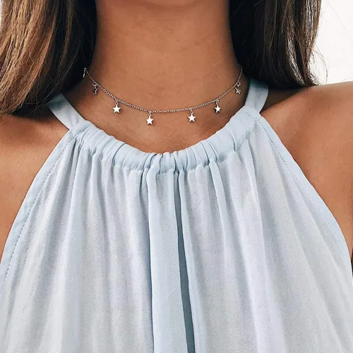 Vista 2 de Doubnine Gargantilla con dije de estrella, collar colgante delicado de oro y plata para mujer, regalo de joyería