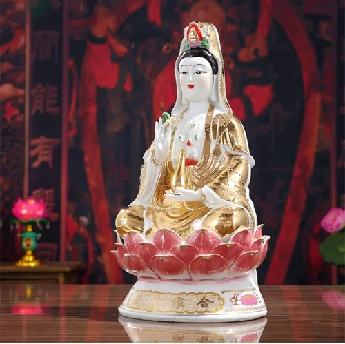 Vista 3 de Estatua de Guan Yin Quan Yin Estatua budista Avalokiteshvara Kuanyin/Estatua de budismo en Lotus - Los mejores regalos chinos de Feng Shui