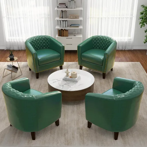 Vista 47 de Pia Ricco Silla de Acento Tipo Barril de Cuero Sintético, Silla de Club Moderna con Brazos, Cómoda Silla Individual Tapizada con Patas de Madera
