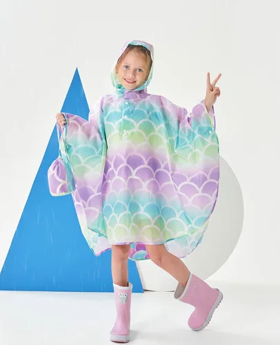 Vista 3 de WAWSAM Poncho de lluvia ligero para niños, impermeable, reutilizable