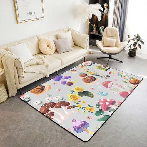 Vista 30 de jejeloiu Cute Mushroom Decor Rugs for Living Room Bedroom for Kids Boys Girls Area Rug 3x5 Botanical Plants Decorative Carpet Cartoon Mushrooms