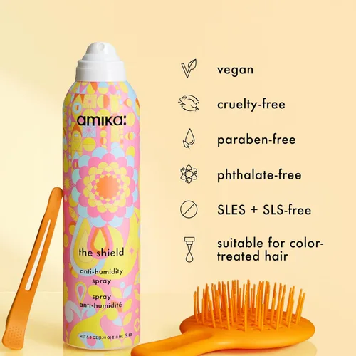 Vista 6 de amika the shield anti-humidity spray lightweight, invisible heat protection spray, contains UV filters, for smooth, frizz free hair