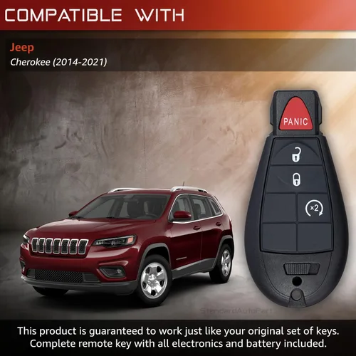 Vista 3 de StandardAutoPart Control remoto de entrada sin llave compatible con Jeep Cherokee 2014 2015 2016 2017 2018 2019 2020 2021 GQ4-53T (4 botones RS)