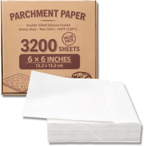Vista 20 de Cuadrados pequeños de pergamino precortados a granel de 5 x 5, 3200 hojas, sin blanquear, antiadherentes, para envoltorios de dulces, papel de Marrón