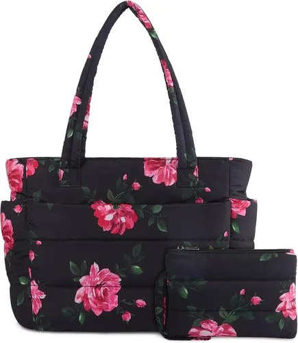 Vista 15 de TOPDesign Bolsa Tote Acolchada para Mujer, Bolso de Mano Ligero Inflado con Compartimentos, Bolsa de Hombro Acolchada para Trabajo, Viajes, Gimnasio