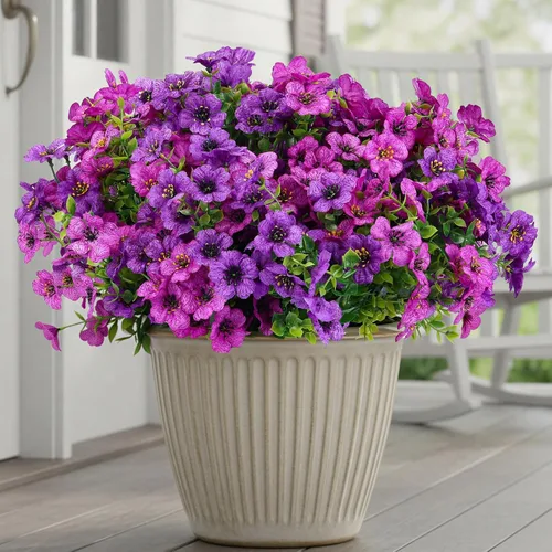 Vista 17 de CEWOR - 12 paquetes de flores artificiales para interior y exterior, margarita de seda falsa con hojas de eucalipto, flor artificial para maceta
