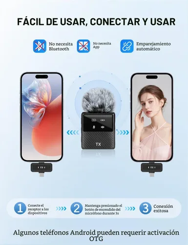 Vista 3 de Mini micrófono inalámbrico Lavalier para iPhone, iPad, teléfono Android, reducción de ruido, clip magnético Plug and Play, micrófono de solapa