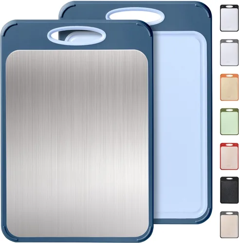 Vista 15 de Tabla de cortar de acero inoxidable 2 en 1 con mango para cortar las mejores tablas de cortar no tóxicas Tablas de cortar de 2 caras para cocina