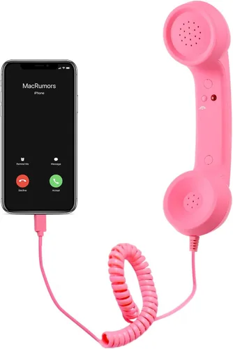 Vista 9 de Auricular retro para teléfono, receptor de teléfono celular con micrófono y altavoz, teléfono retro tipo C, teléfono con cable, receptor de mango
