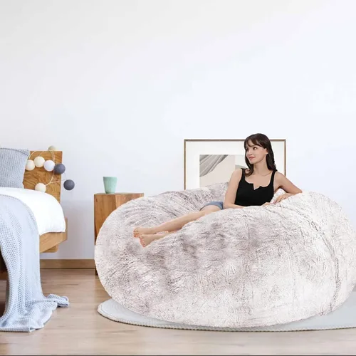 Vista 2 de HDMLDP - Funda de puf para niños y adultos, sin relleno, funda cómoda, esponjosa y redonda, para sofá tipo puf, para silla de lectura, silla de Gris