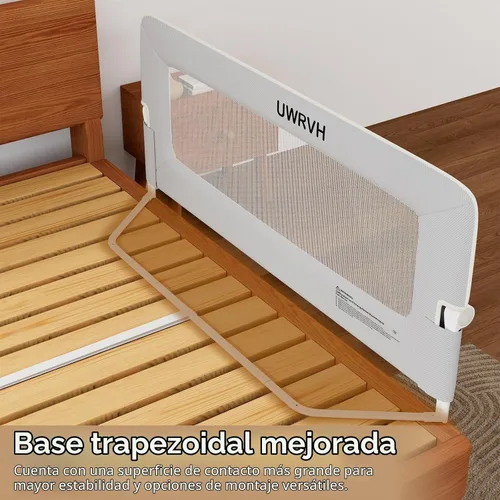 Vista 5 de Riel de cama para niños pequeños, riel plegable de 33 pulgadas, base en forma de T sin taladrar con bloqueo de seguridad, tela 3D suave, protector