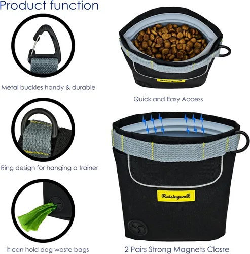 Vista 3 de Bolsa de premios para perros Raisingwell para caminar y entrenar con clicker, bolsa de silicona de 2 tazas, pequeña riñonera para cachorro, kit