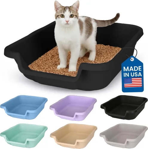 Vista 35 de KittyGoHere - Caja de arena para gatos mayores, sartén pequeña con cuchara jumbo de mango largo, caja de arena para gatos de entrada baja, ligera