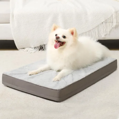 Vista 22 de KSIIA - Cama ortopédica para jaula de perro, impermeable, para perros pequeños, de felpa, lavable, con espuma tipo caja de huevo y funda Negro