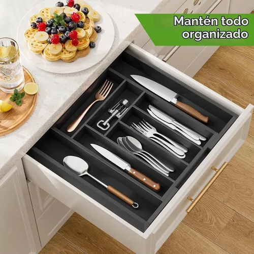 Vista 3 de Pipishell - Organizador de Cajones Extensible de Bambú para Soporte de Utensilios, Bandeja de Cubiertos Ajustable, Organizador de Divisores