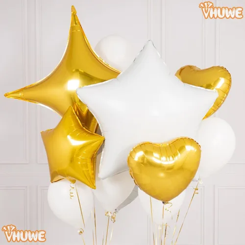 Vista 25 de Globos de estrella beige de 18 pulgadas, 10 globos de Mylar de forma estrella beige con revestimiento metálico de helio para decoraciones de fiesta