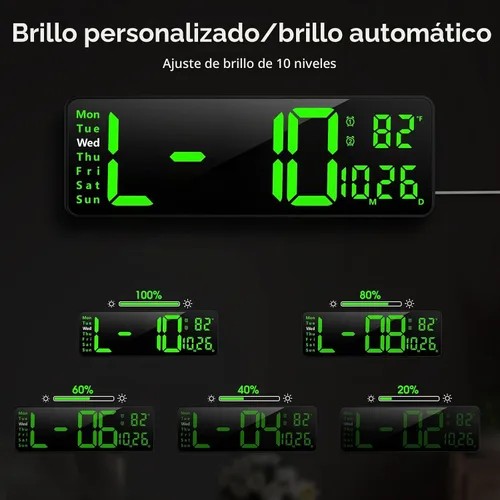 Vista 4 de Zgrmbo Reloj de pared digital de 16 pulgadas con control remoto, reloj digital de pantalla grande con fecha, temperatura interior, semana, 12/24