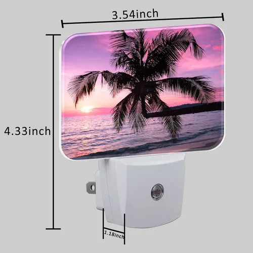 Vista 5 de Hermosa luz nocturna de puesta de sol rosa y morado, luz nocturna de palmera tropical enchufable a la pared con sensor de atardecer a amanecer