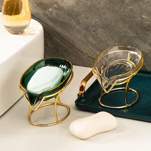 Vista 7 de Jabonera de barra autodrenante, bandeja de jabón decorativa para baño con marco de hierro dorado, caja de jabón creativa para baño, fregadero