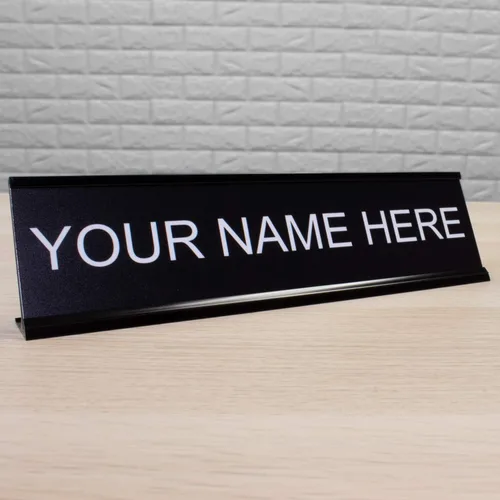 Vista 3 de ExcelMark Placa de nombre personalizada para puerta, oficina, pared, personalizada con tu texto, 2 x 8 pulgadas (1 línea, negro)