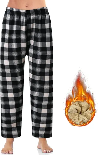Vista 2 de Pantalones de pijama de forro polar suave para mujer, pantalones de pijama gruesos y cálidos de invierno, pantalones de pijama sueltos para el hogar