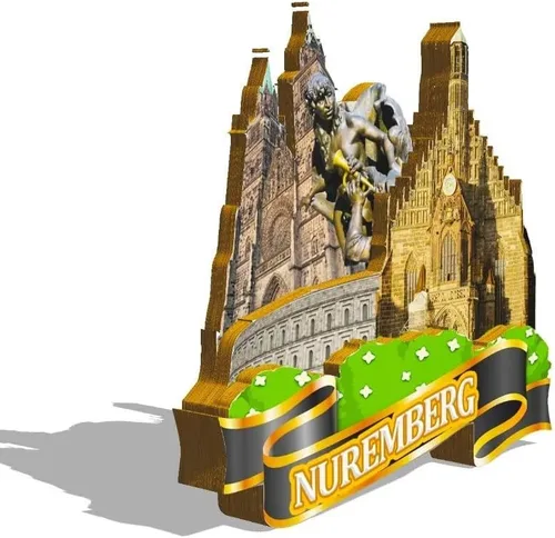 Vista 2 de Imán de Alemania Nuremberg para nevera de madera 3D, monumentos de viaje, coleccionables, recuerdos, decoración hecha a mano -220