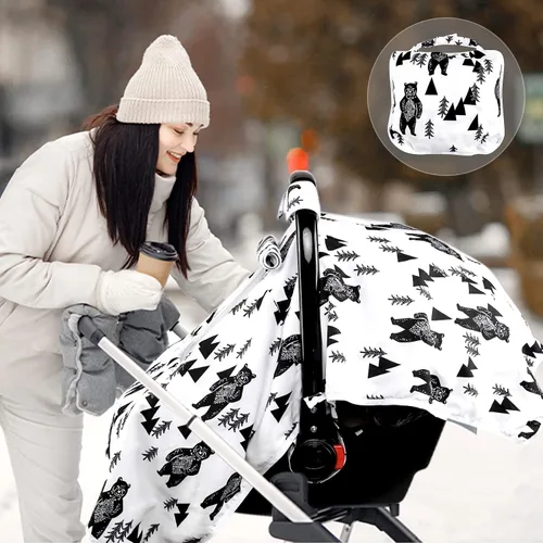 Vista 7 de Funda para asiento de automóvil para bebé, toldo para asiento de automóvil recién nacido, cubierta acogedora y cálida, funda de transporte de Oso