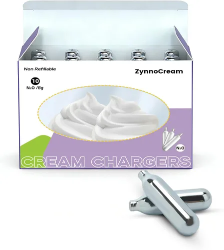 Vista 2 de Paquete de 10 cartuchos de cargador color crema de 0.28 oz – Cargadores de repuesto de óxido nitroso compatibles con dispensadores de crema estándar