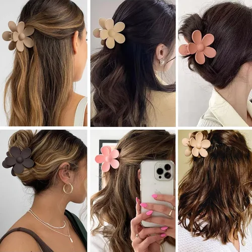 Vista 4 de 12 pinzas de flores para mujeres y niñas, clips de mandíbula grandes y fuertes en 12 colores mate para cabello grueso y fino