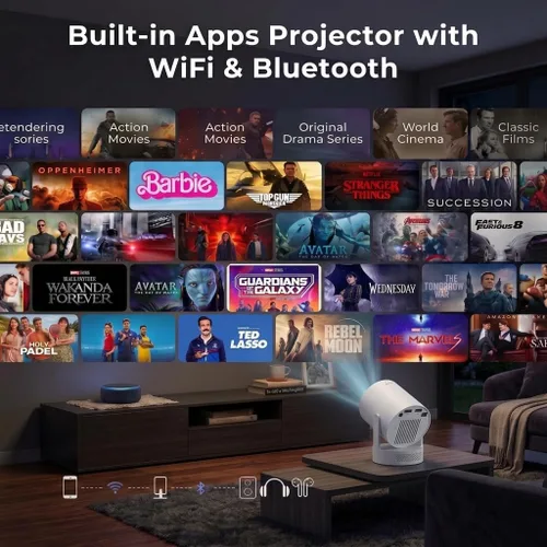 Vista 6 de Mini proyector con WiFi y Bluetooth, proyector portátil inteligente 4K