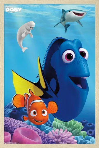Vista 7 de Trends International Disney Pixar Finding Dory - Póster de pared de Dory, 14.725 x 22.375 pulgadas, versión enmarcada de madera de granero