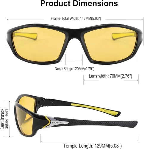 Vista 6 de FEISEDY Gafas de sol deportivas polarizadas clásicas para hombre, conducción nocturna, lentes amarillas, ciclismo, pesca, conducción, B2674