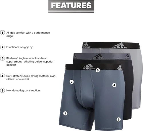 Vista 2 de adidas Mens Performance Boxer Brief Underwear 3-Pack