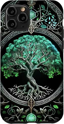 Vista 29 de Tree of Life Yoga Spiritual Celtic Viking Green Black Case for iPhone 17