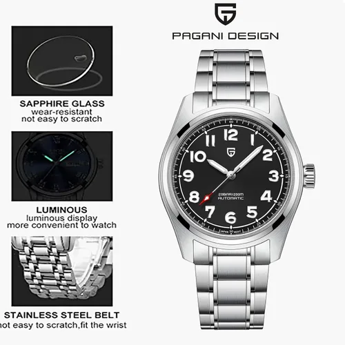 Vista 3 de Mens Watches, Pagani Design Watches for Men, 200 Meters Waterproof Watch, Stylish Stainless Steel Wristwatch, 38MM Sapphire Glass, Japanese NH35