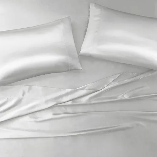Vista 44 de Madison Park Essentials - Juego de sábanas de satén de lujo y sedoso con brillo natural, bolsillo elástico de 14 pulgadas para colchones de hasta 16