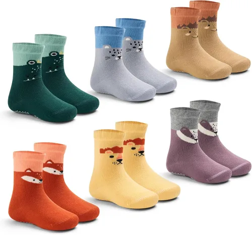 Vista 8 de Calcetines de algodón para bebés y niños pequeños, calcetines antideslizantes para niños, paquete de 6