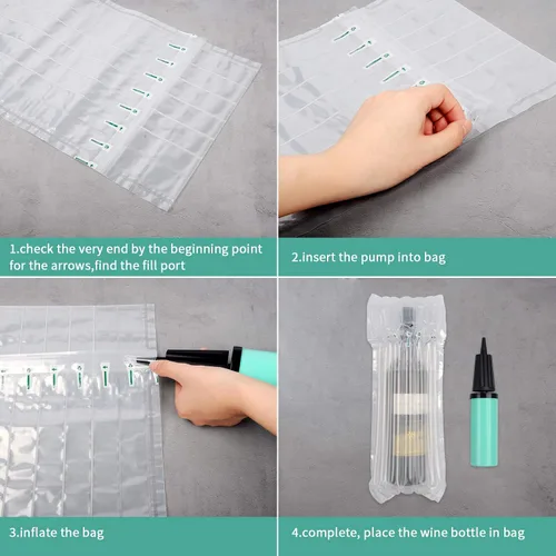 Vista 4 de Paquete de 5 bolsas de viaje para botellas de vino con bomba – Bolsas protectoras inflables de columna de aire para envío y equipaje Air-Column