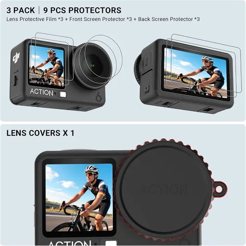 Vista 2 de CYNOVA Osmo Action 6 - Protector de pantalla para DJI Osmo Action 6, protector de pantalla de vidrio templado ultra transparente con 1 funda
