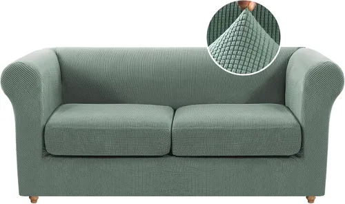 Vista 43 de Funda para silla Chesterfield de 2 piezas para sofá de 1 cojín, fundas para silla de brazo alto, 1 asiento, alta elasticidad, lavable, protector