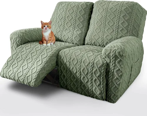 Vista 18 de vctops 6 Piezas Fundas de Sofá Reclinable Loveseat de Felpa con Jacquard Geométrico Suaves Peludas Esponjosas Protector de Muebles Antideslizante