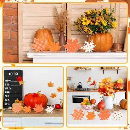 Vista 5 de COCHIE Decoraciones de hojas de otoño de madera para oficina en el hogar, granja, set de 4 para decoración de mesa de Acción de Gracias, bandeja