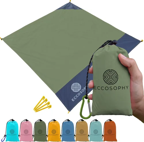 Vista 10 de ECCOSOPHY Manta de playa a prueba de arena, 100% impermeable, manta de picnic de 60 x 55 pulgadas, manta de bolsillo compacta para exteriores, funda
