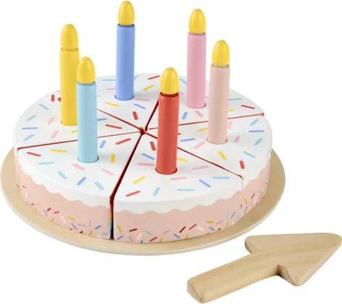 Vista 4 de Fisher-Price Conjunto de Pastel de Juguete de Madera de Juego de Simulación, 14 Piezas de Comida de Madera para Decorar y Servir para Juego de Niños
