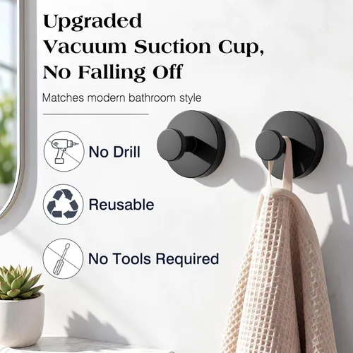 Vista 2 de Luxspire Gancho de ventosa para ducha, gancho de toalla resistente para Negro mate