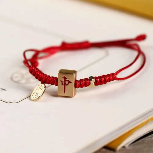 Vista 2 de TUTOUD Pulseras con dije Mahjong de cuerda roja Hongzhong, Facai, pulsera con colgante de pizarra blanca, ajustable, regalo para adultos