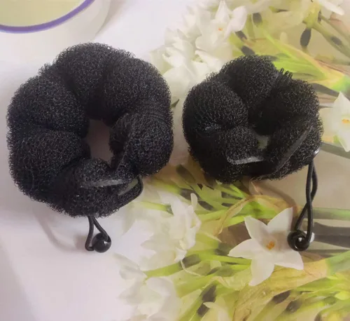 Vista 6 de Bun Maker - Estilizadores de cabello de espuma para mujer, 2 unidades (1 grande, 1 pequeña), negro, accesorios de material de esponja