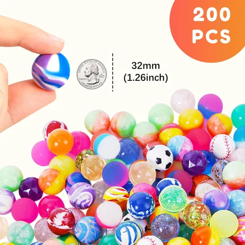 Vista 3 de Pllieay 200 piezas de pelotas rebotadoras, bolas hinchables de 32 mm para regalos de fiesta para niños, pelotas rebotadoras a granel para regalos