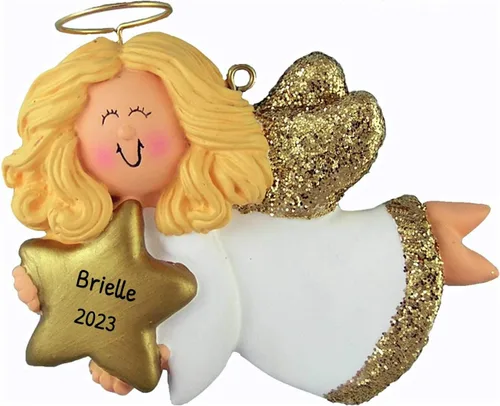 Vista 12 de Adorno de ángel personalizado 2025 – Reloj de adorno de ángel bebé de oso marrón, adornos de bebé de Navidad al aire libre para alas de árbol