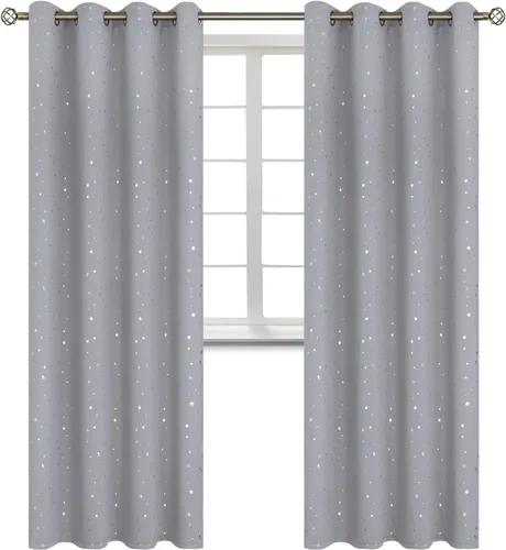 Vista 132 de BGment Cortinas opacas para dormitorio infantil, con aislamiento térmico, con ojales, estampado de estrellas plateadas, cortinas para oscurecer